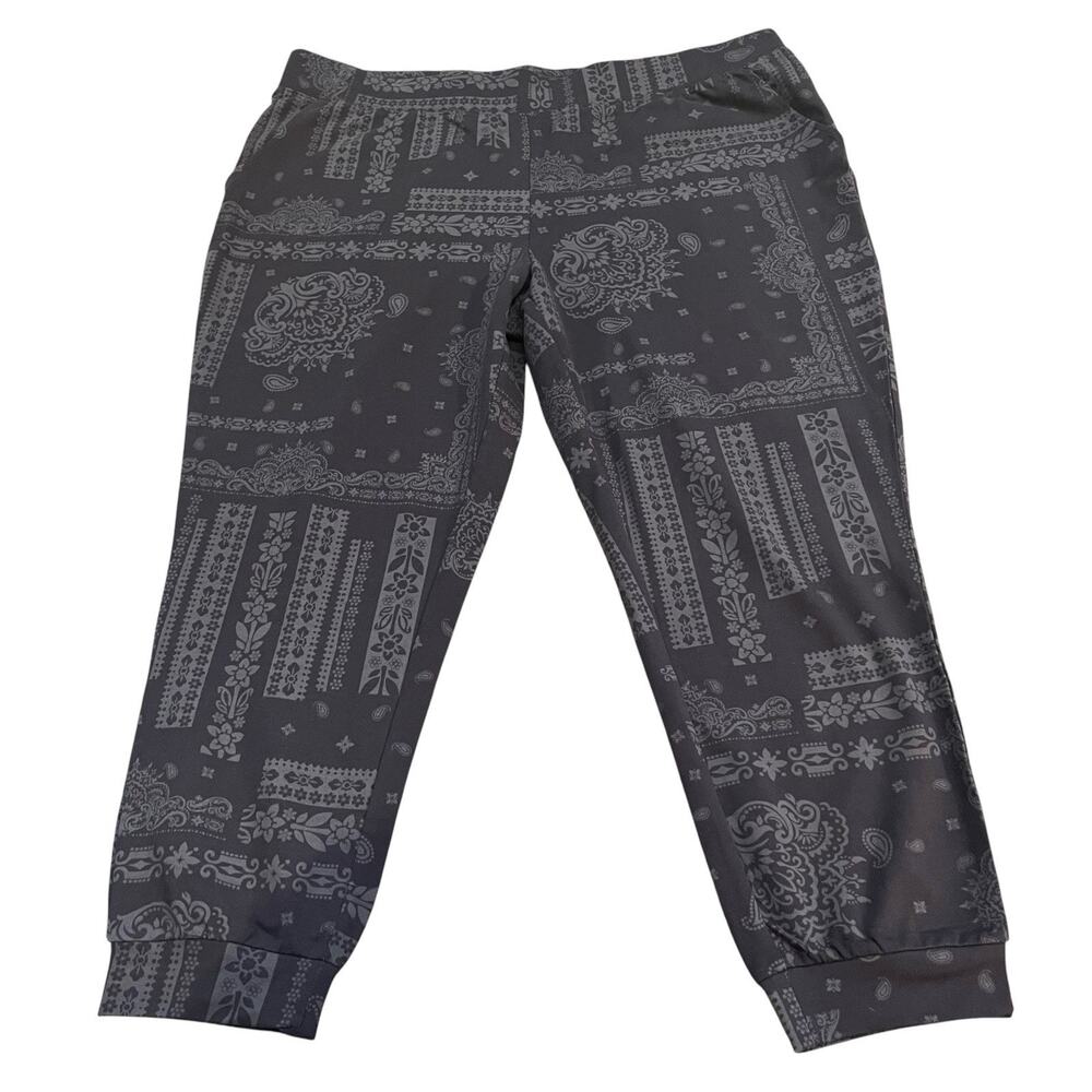 NEW D And Co Active Bandana Print Jogger Sweatpants French Terry Dark Gray